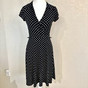 Lipsy Size Medium Black White Polka Dot A Line Dress Vintage Y2K Retro Core